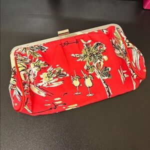 Vintage Old Navy Clutch Purse Red Cotton Sateen Tropical Cafe Drinks Scenes NWOT